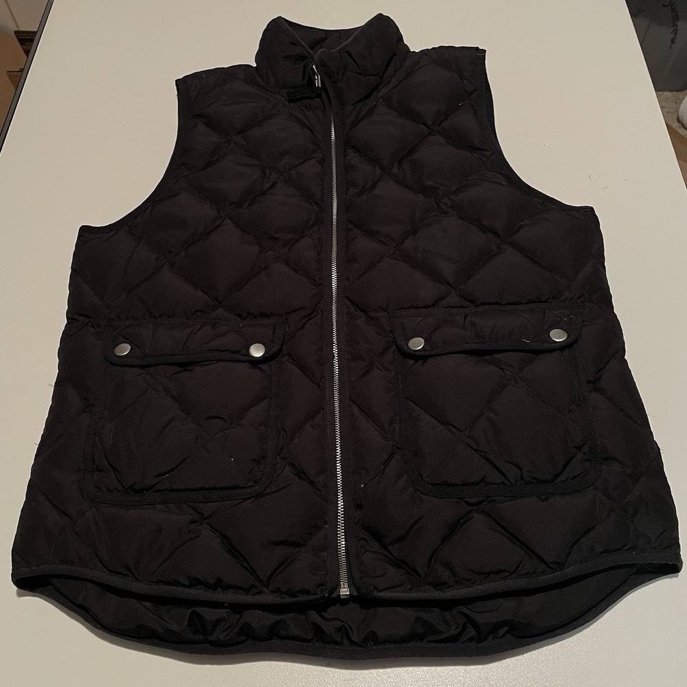 Women's Woolrich Duck Down Fill Puffer Vest Jacket Black Full Zip Quilted Sz L